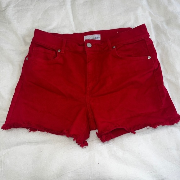 LOFT Pants - Ann Taylor LOFT Jean Shorts  Women's Size 4/27  Red Denim Mid-Rise Cut Off